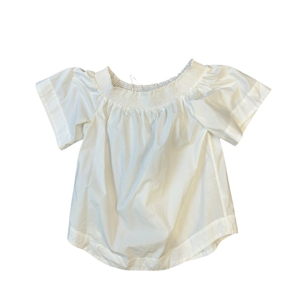 J. Crew white cotton poplin off the shoulder smocked white top size medium tall - Picture 8 of 9